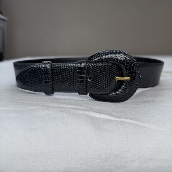 VINTAGE Alcott & Andrews Genuine Lizard Belt Women Size 70 / 28 Dark Blue ITALY - Picture 4 of 13